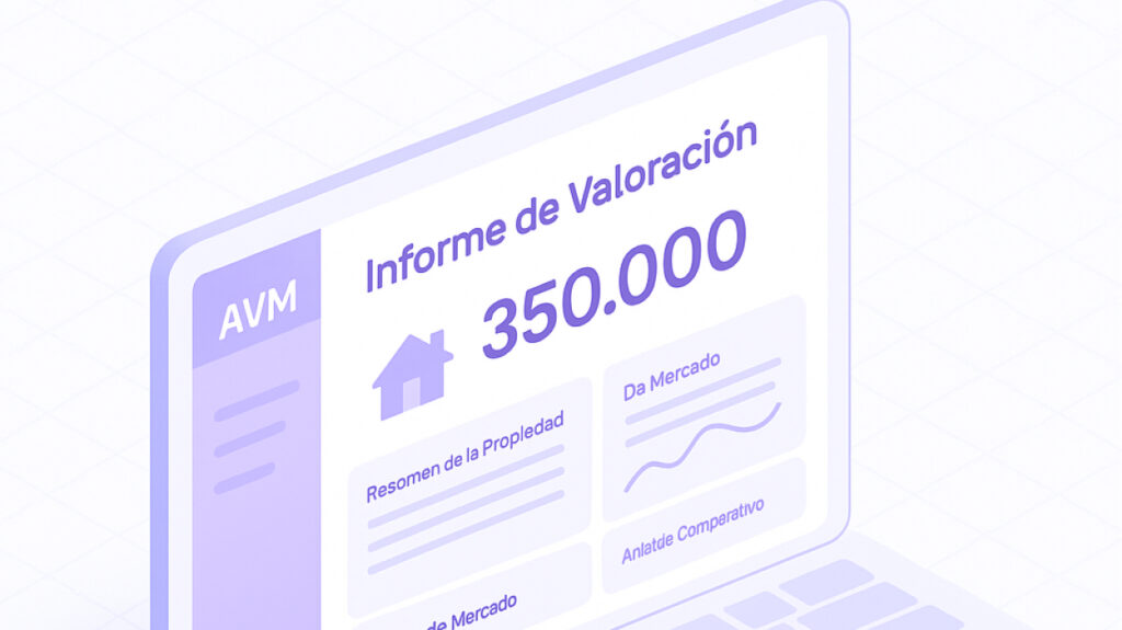 Mockup de plataforma de AVM mostrando un informe de valoración