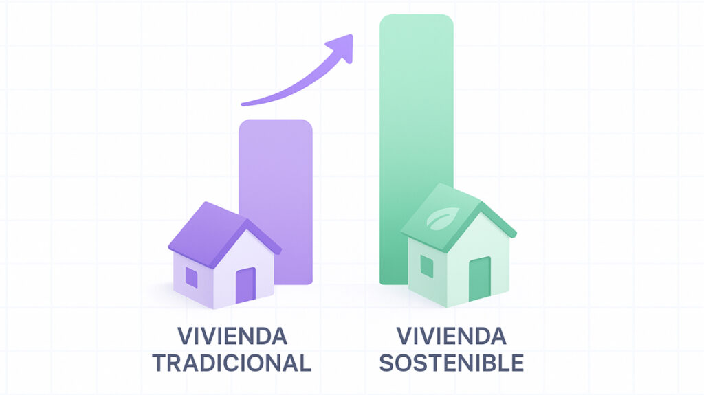 Gráfico comparativo de valorZación entre viviendas tradicionales y sostenibles.