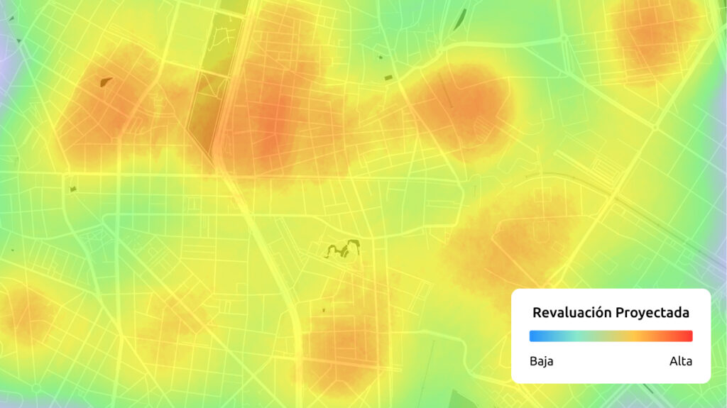Mapa de calor con zonas de revalorización detectadas por el modelo de Cassandra AI.