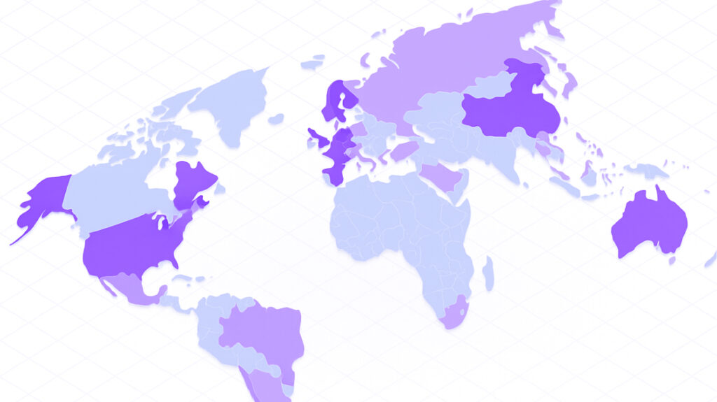 Mapa mundial resaltando países que implementan blockchain en bienes raíces.