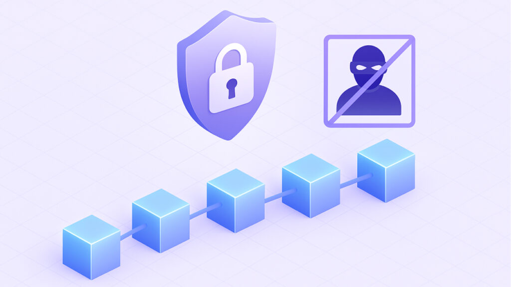 Representación visual de blockchain como sistema de seguridad antifraude.