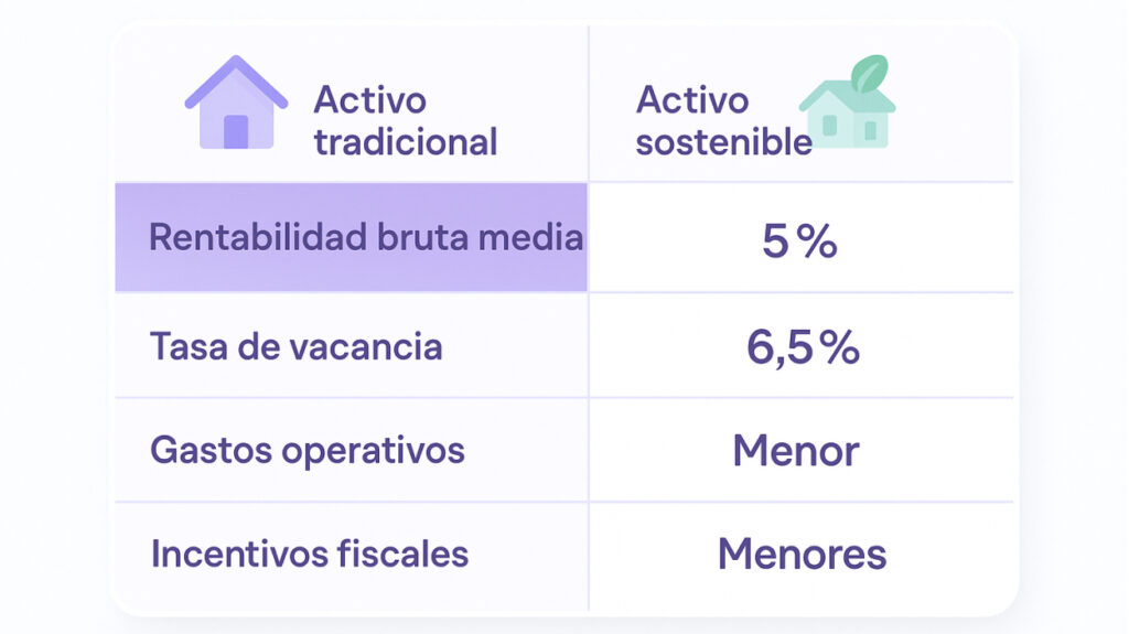 Tabla comparativa de rentabilidad entre activos tradicionales y sostenibles.