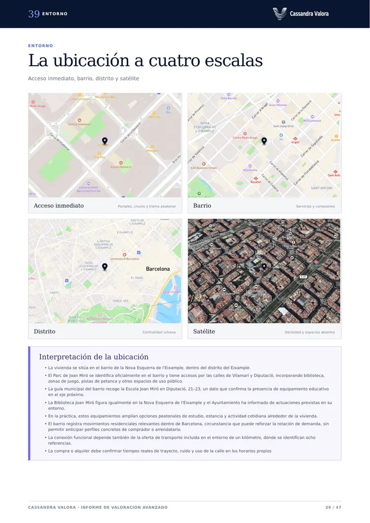 Página real do relatório com a localização do imóvel em quatro escalas